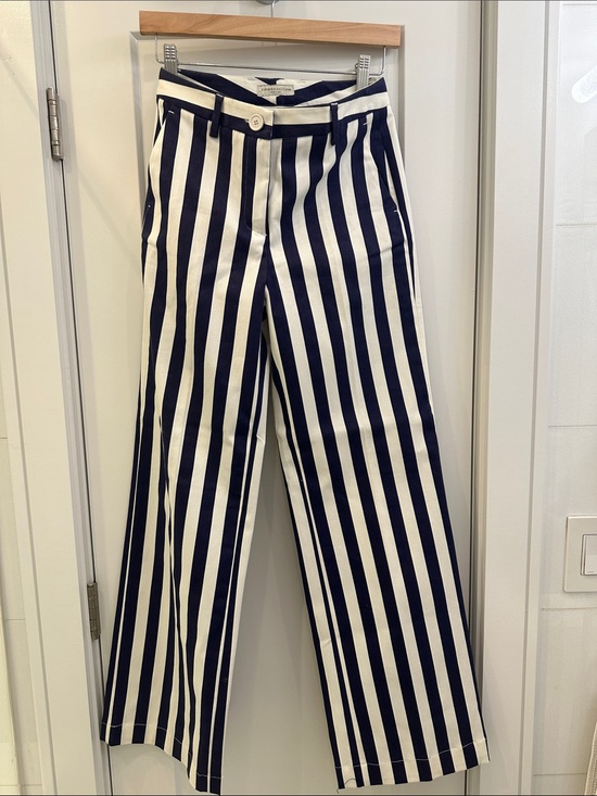 Roberto Collina Pants - Roberto Collina Navy and White Striped Straight-Leg Pants